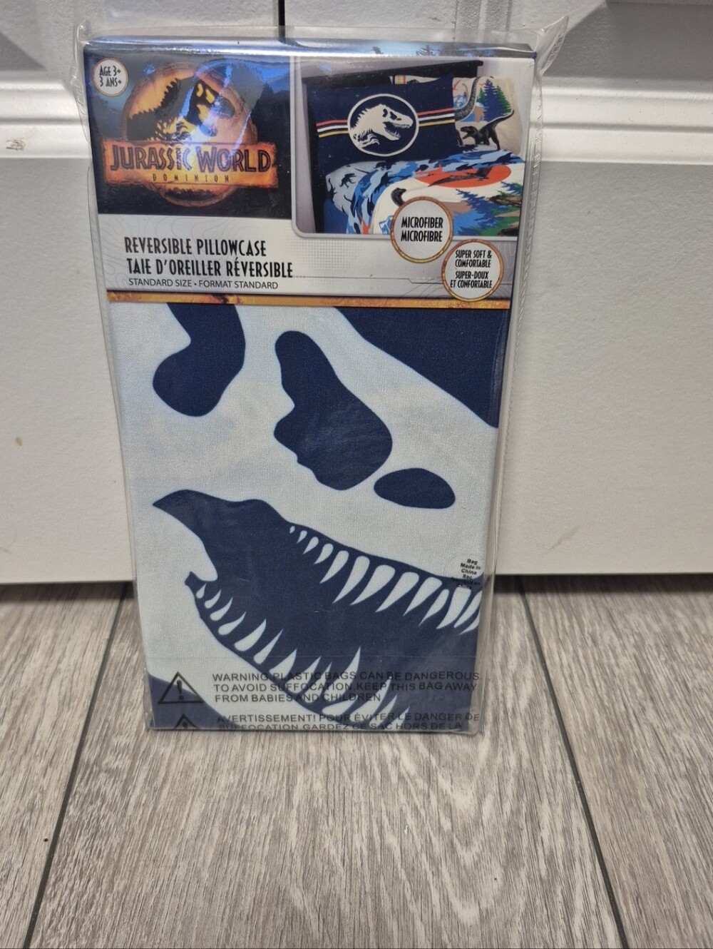 Jurassic World Dominion Kids Reversible Microfiber Pillowcase - Navy & White
